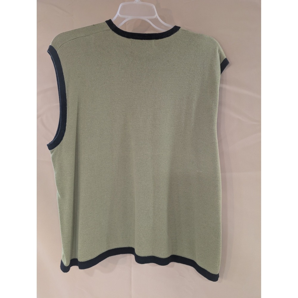 Terazzo Palm Tree Embroidered Cardigan Sweater + Vest Striped Olive Green Womens - Picture 4 of 5